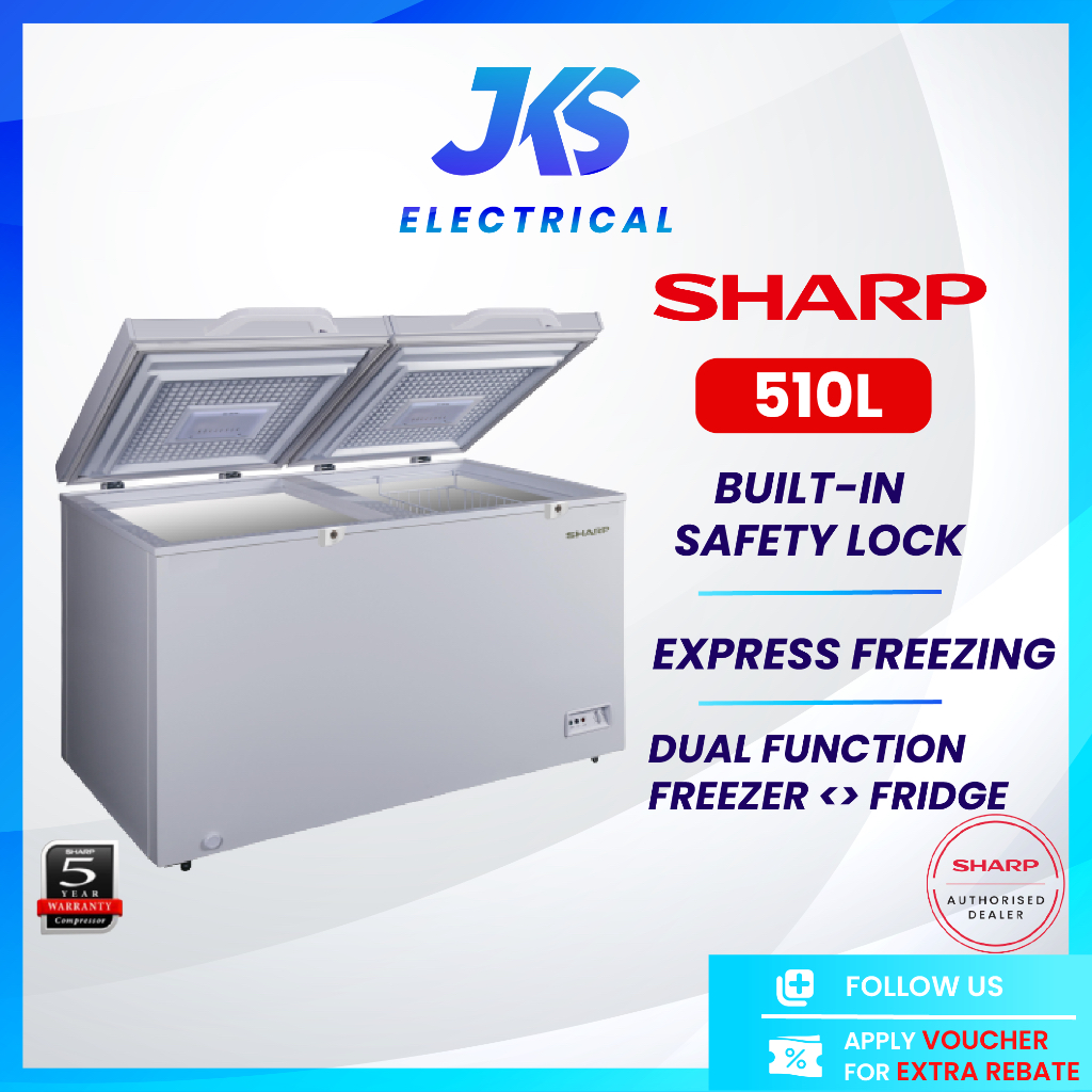 SHARP 110L/160L/220L/310L/510L Chest Freezer 2-in-1 Dual Function Freezer Fridge With Lock & LED Light