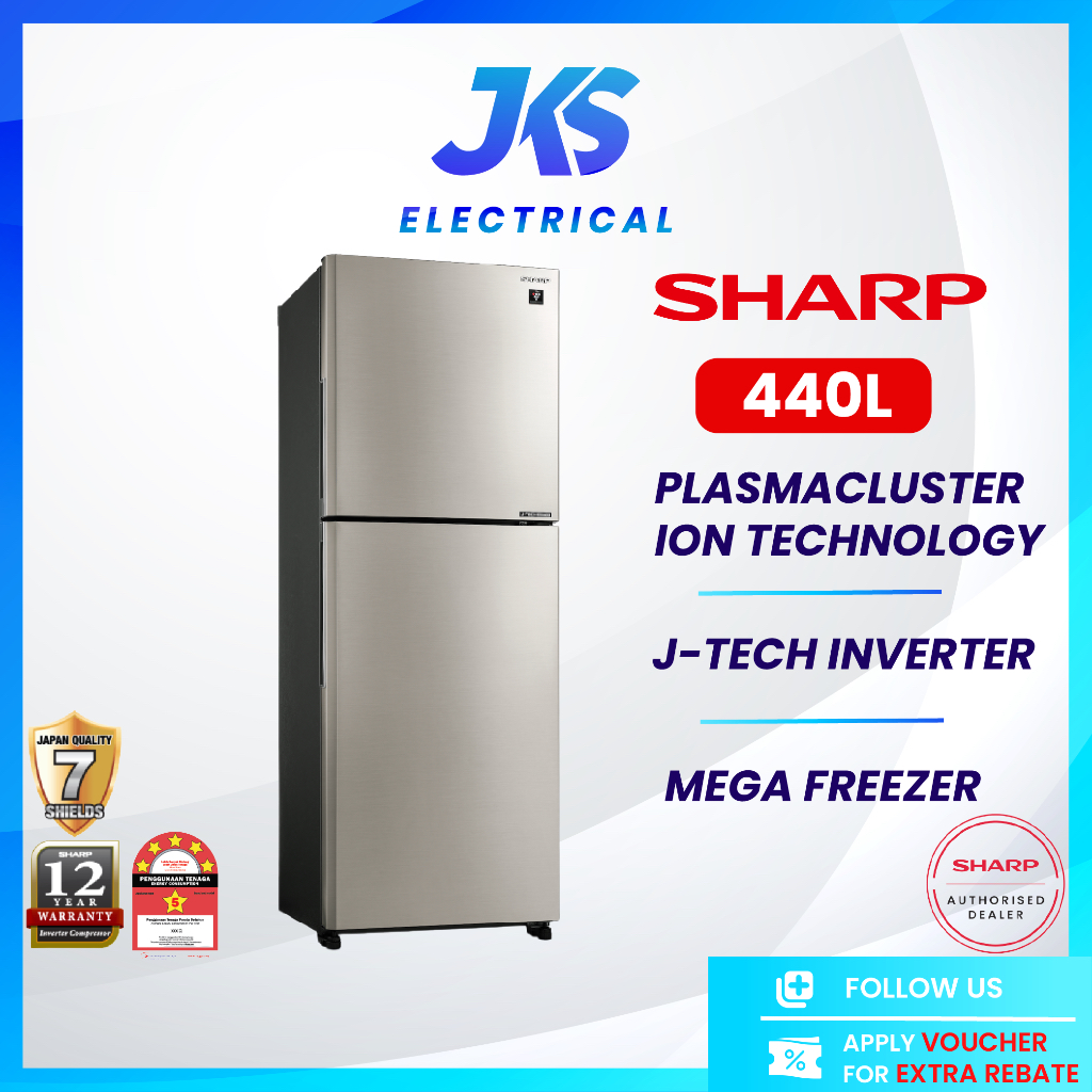 SHARP 280L/320L/380L/410L/440L J-TECH INVERTER 2 Door Fridge 冰箱 | 5 Stars Energy Saving | AG+ Nano Deodorizer |