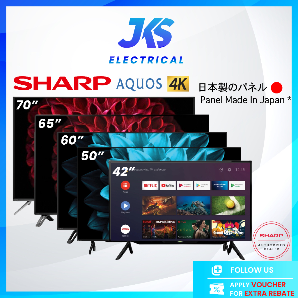 [JAPAN QUALITY] SHARP AQUOS 42"/50"/55"/60"/65"/70" Android TV | 4K Ultra HD | Youtube & Netflix | Dolby Audio | HDR 10