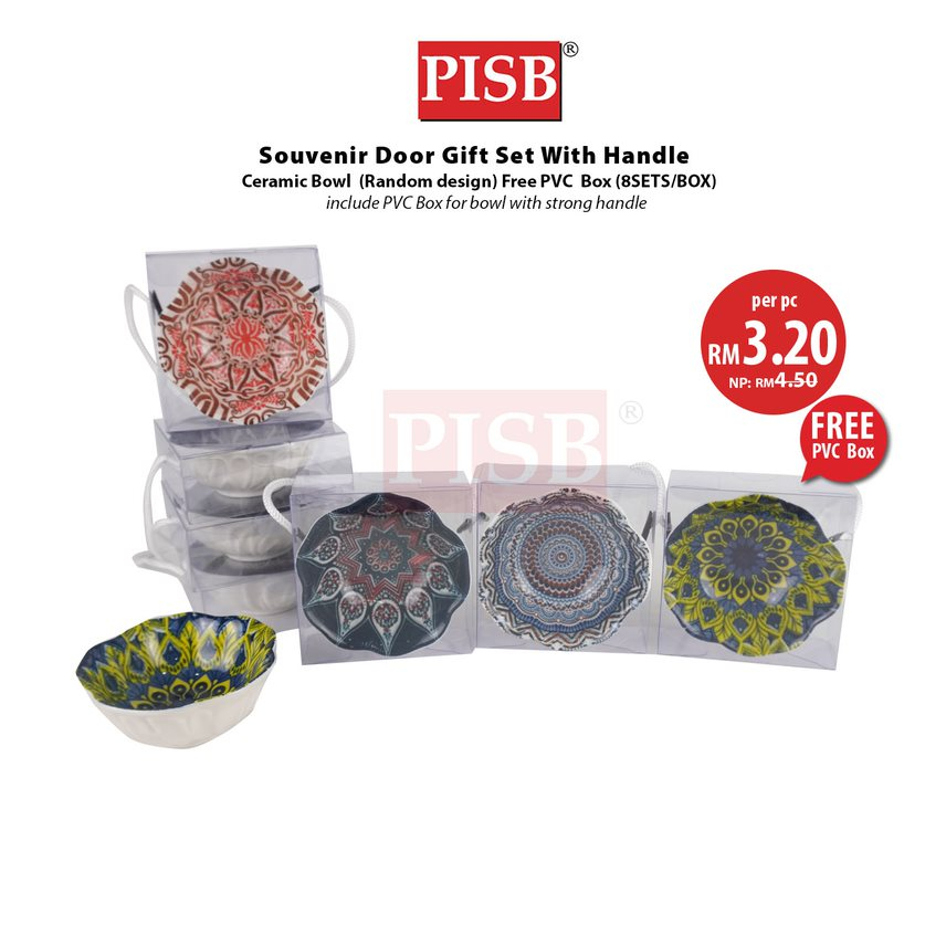 2124 Turkish Design Ceramic Bowl With PVC Handle Box/Set Doorgift Mangkuk (Random Design) (8Sets/Box)