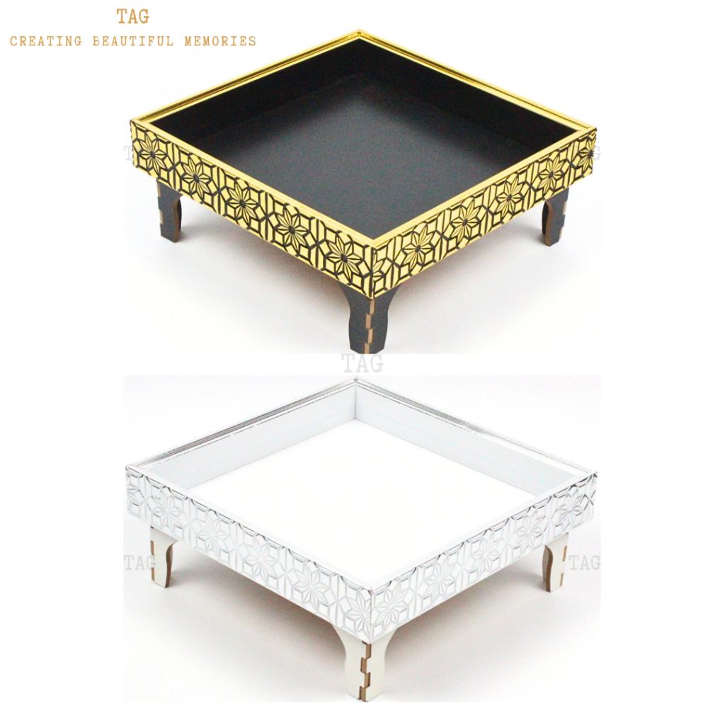 Square Wood Tray Gold Silver Wedding Souvenir Decorative DIY Dulang Kayu Hantaran Emas Perak Kahwin Cenderahati HT22111