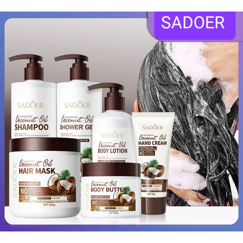 [READY STOCK]SADOER 椰子滋润系列洗发水沐浴露发膜身体乳护手霜 SADOER Coconut Oil Series Shampoo Shower Gel Hair Mask Body Lotion Hand cream