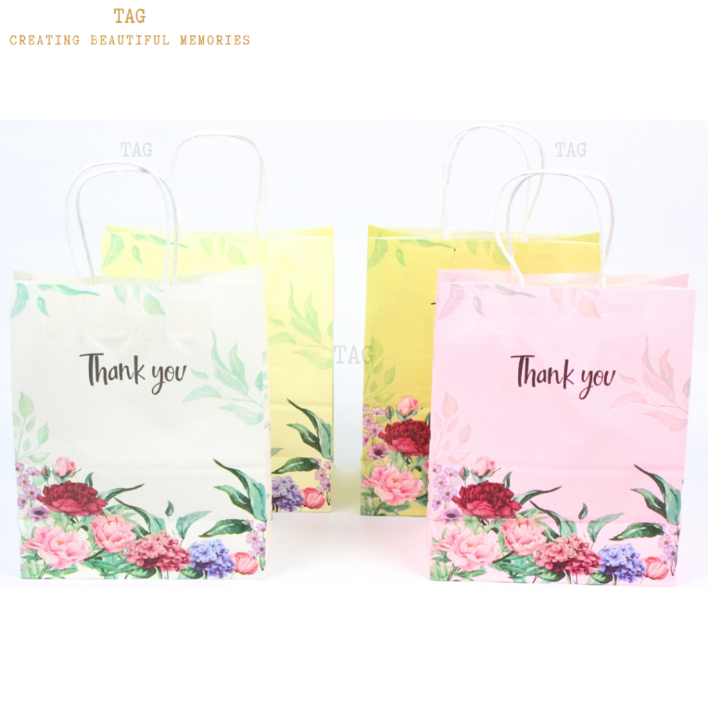 Wedding Party Goodies Floral Colour Kraft Paper Bag Twisted Handle Beg Kertas Bunga Kahwin Kraf Cenderahati PB2243 10Pcs