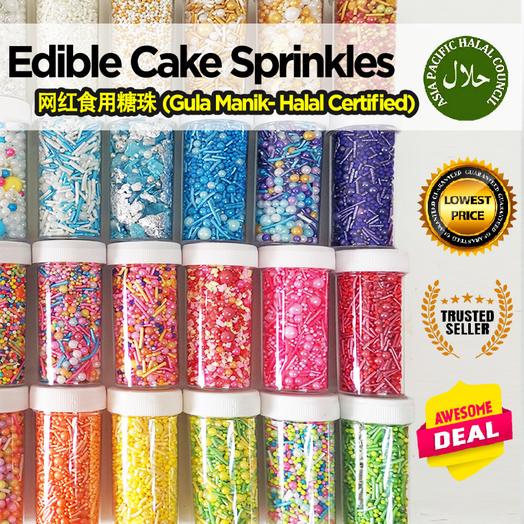 《30g》 Wholesales Price Sprinkles Cake Decoration Halal Certified Gula Manik Kek Murah Cake Topping Sprinkle 食用烘焙蛋糕糖珠