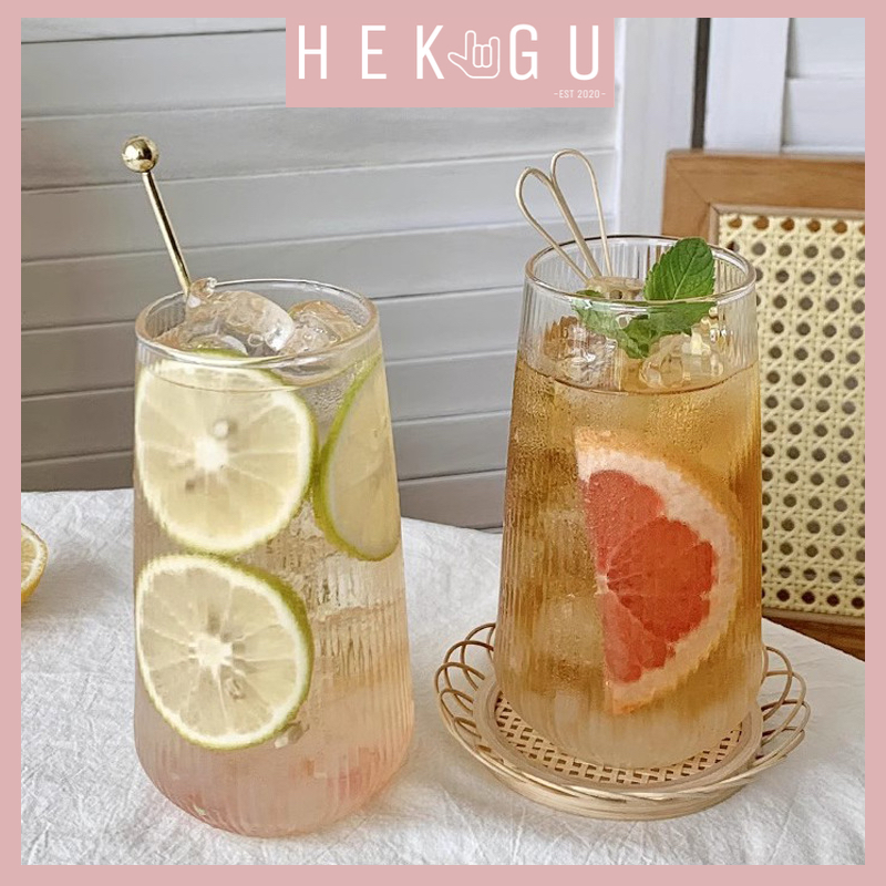 [READY STOCK]Ins style vertical stripe glass cup heat-resistant restaurant fruit tea cup juice cup drink cup