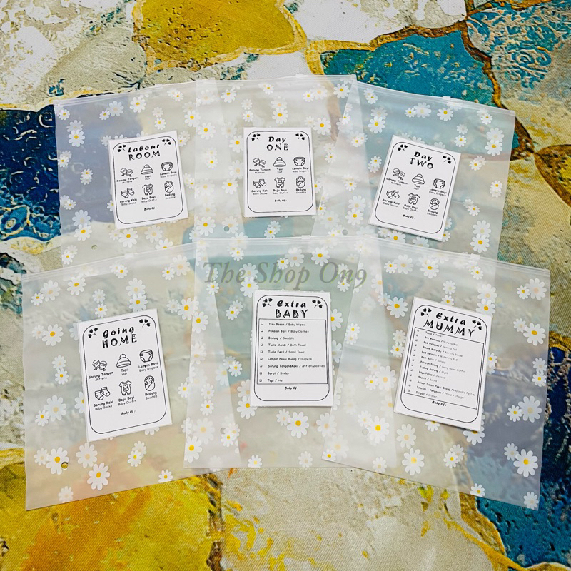 👶🏻FREE ADD NAME🤰🏻DAISY & PLAIN Zipper Bag Plastik Baju Ke Hospital Maternity Packing Barang Keperluan Baby&Ibu Bersalin