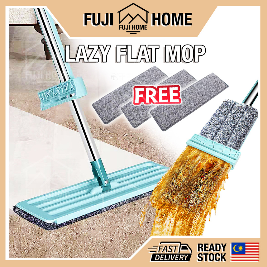 READY STOCKNEW Self-Wash Lazy Mop Squeeze Dry Flat Mop Hands Free Mop Microfiber Mop Pad Mop Lantai Free 2 Mop Pad Mop