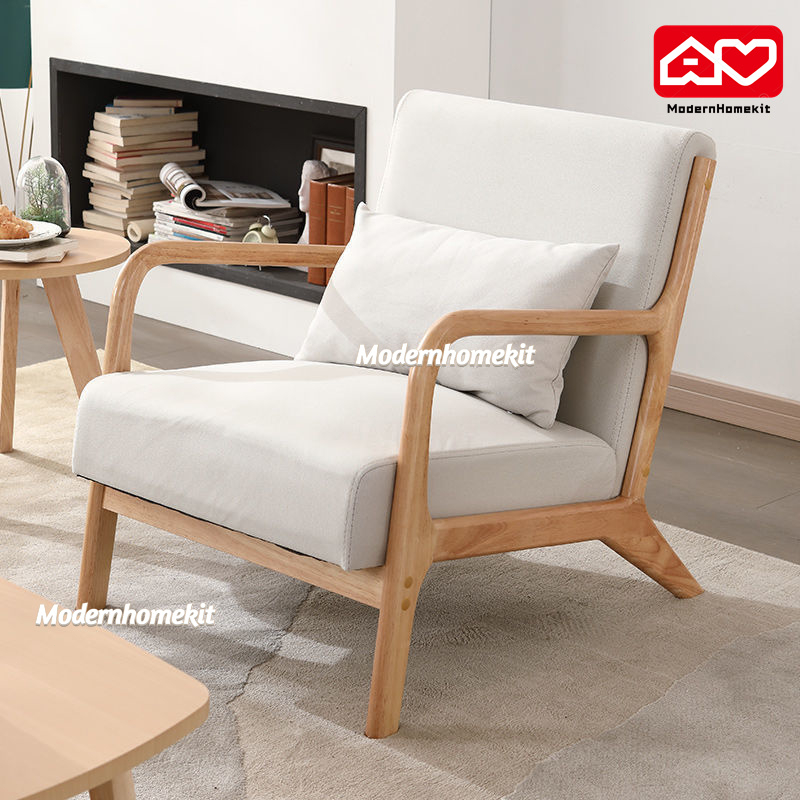 Ready StockSolid wood chair dining Wooden Arm Chair single sofa chair living room home leisure chair kerusi rehat/休閑椅