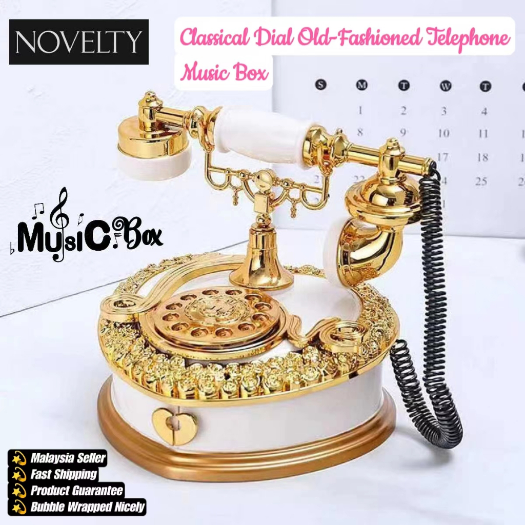 Classic Dial Old Fashioned Telephone Music Box Kotak Muzik Telefon Antique Deco Hadiah Birthday Gift Hiasan Klasik Antik