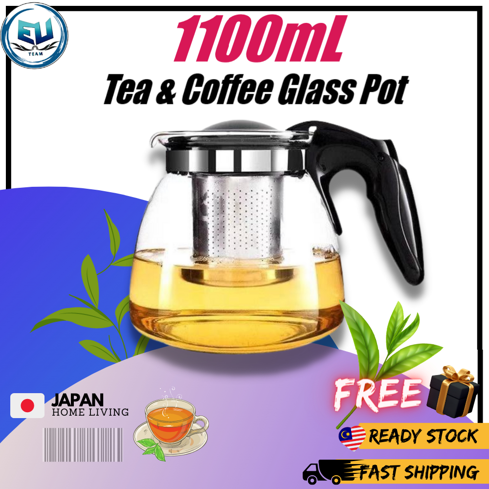 JAPAN 1100ML X LARGEGlass Teapot Heat Resistant Tea Maker Teko Kaca /Teko Detachable Washable Stainless Steel Filter