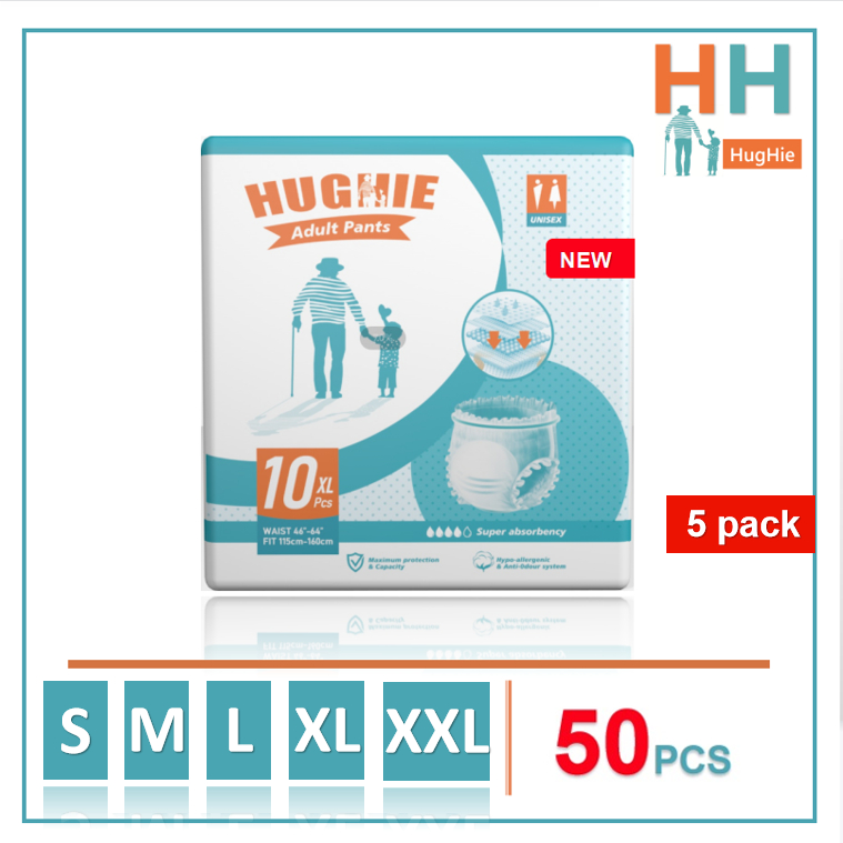 【NEW】Hughie Lightweight Adult Diaper High Absorption 2000CC S/M/L/ XL/XXL(50pcs) Pants