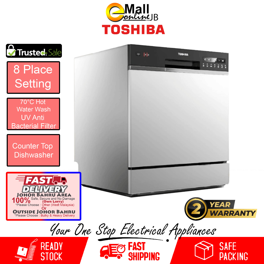 Toshiba Counter Top Dishwasher 8 Place Setting With UV Anti Bacterial Filter DW-08T1(S)-MY