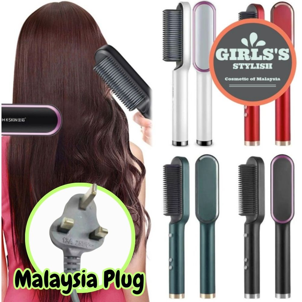 (Malaysia Plug) Colourful Hair Straightener Hair Straightening Styling Tool Comb Straight