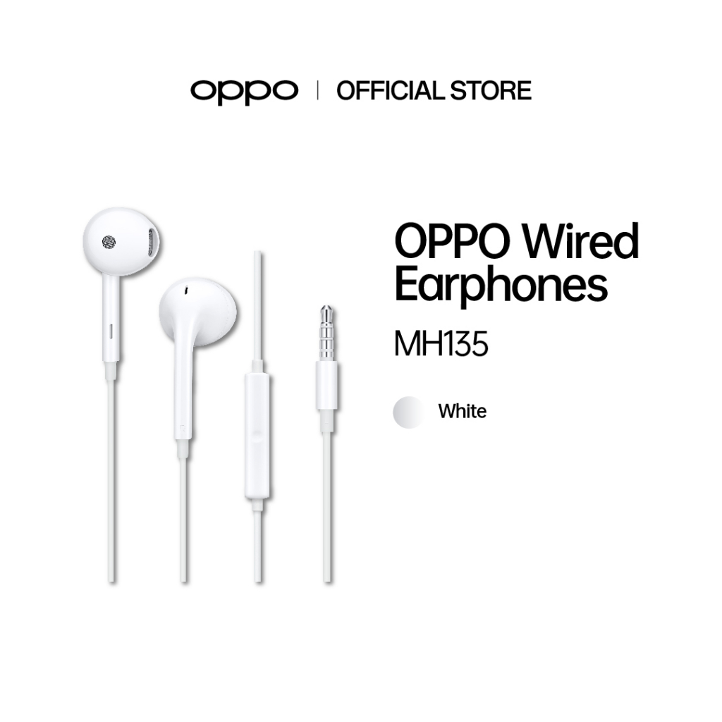 OPPO 3.5mm Stereo Jack Wired Headphone MH135 White l In-Ear Earphone with Microphone