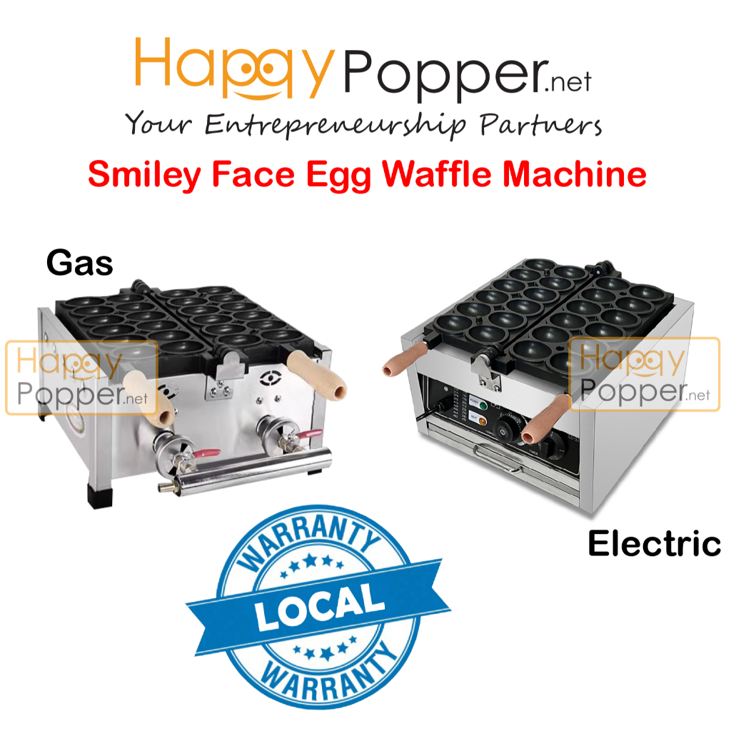 Happypopper Smiley Face Egg Waffle Maker Machine 12 Holes Electric & Gas Egg Burning Waffle Egg Machine 笑脸鸡蛋华夫机电热燃气款 12洞