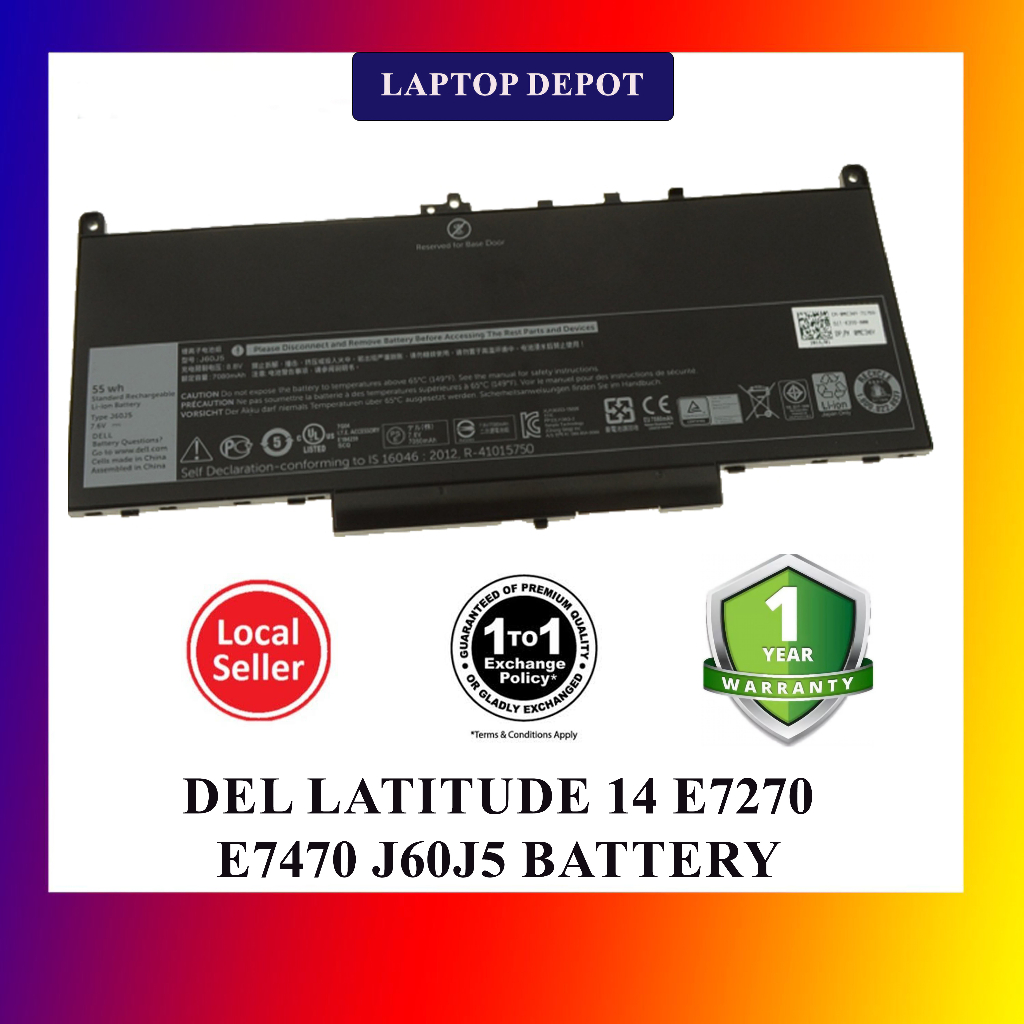 Dell Latitude 14 E7270 E7470 J60J5 J6OJ5 7.6V 55Wh Original Replacement Battery