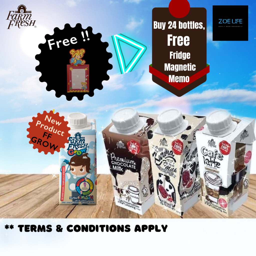 [ PROMOTION ] [ BUY 24 BTLS, FREE 1 PACK FRIDGE MAGNETIC MEMO ] FARM FRESH 200ml UHT Milk Chocolate Yogurt