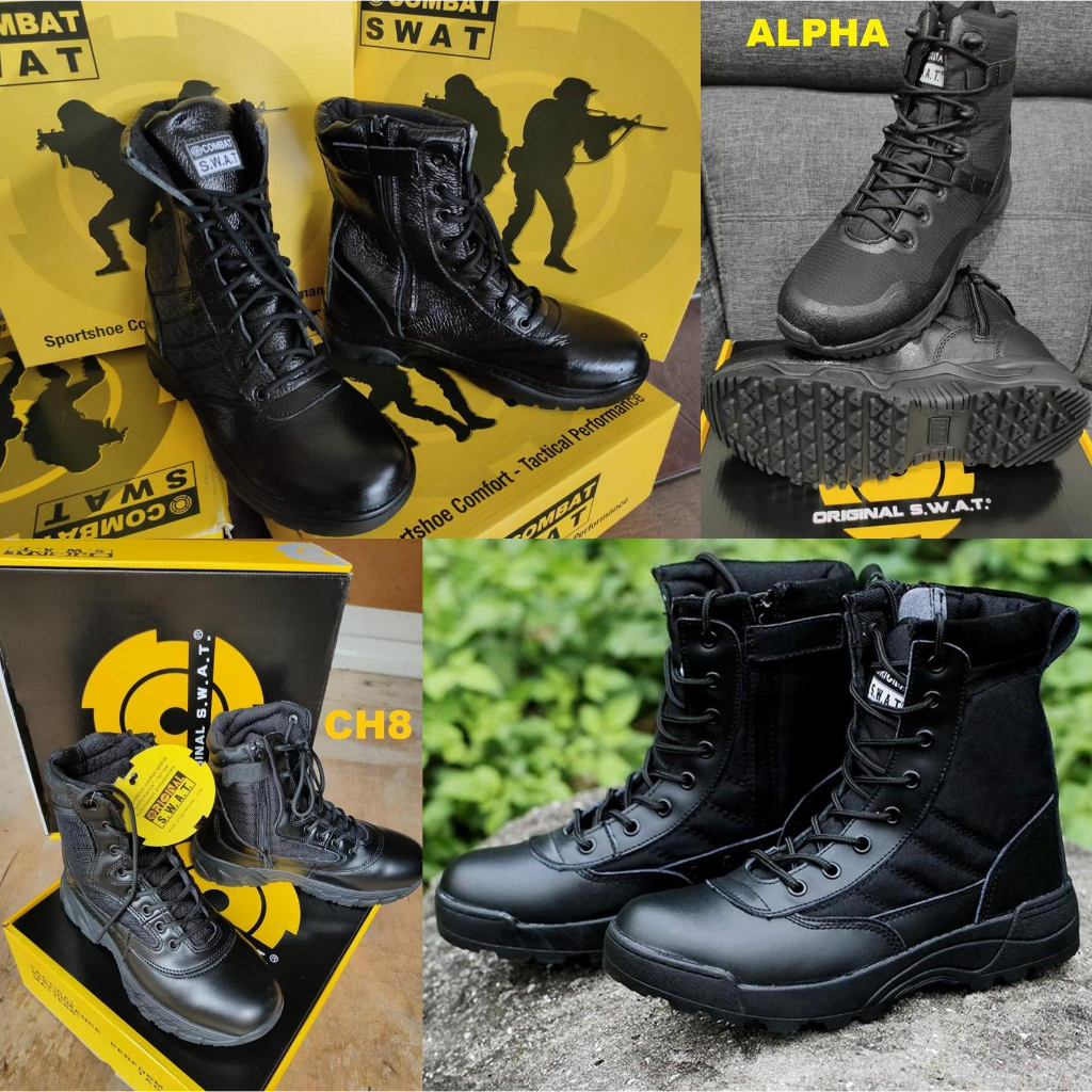 Swat Leather BootsTactical Boots Combat Boots Kasut Kulit SWAT