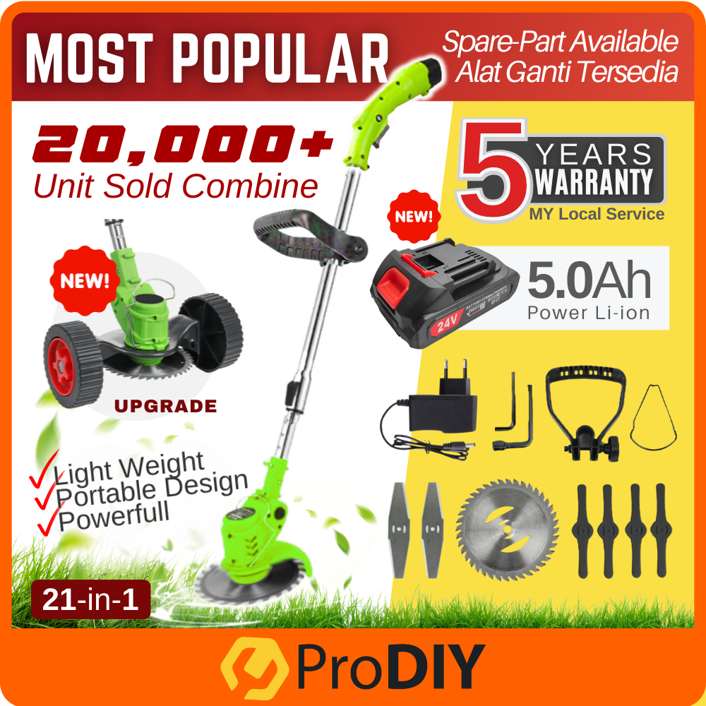PRODIY Mesin Rumput Rechargeable Cordless Grass Trimmer Lawn Mower Li-Ion Battery Mesin Potong Rumput 12V / 24V