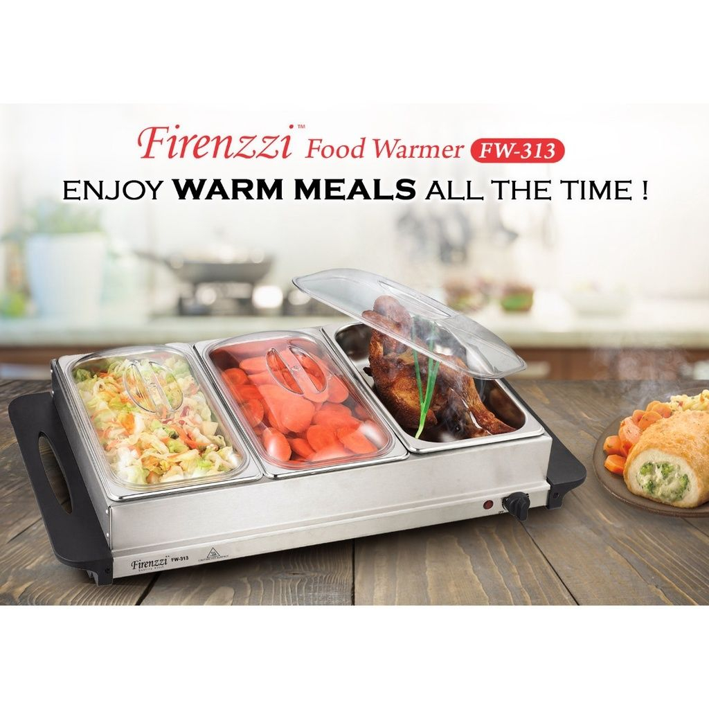 𝗙𝗶𝗿𝗲𝗻𝘇𝘇𝗶 𝗙𝗪-𝟰𝟭𝟯 Food Grade Stainless Steel Electric Buffet Server Food Warmer  4 Trays & Lids Catering Tray Keep Warm