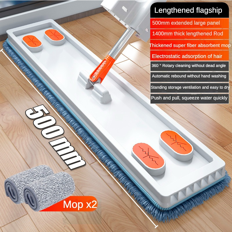 50CM NEW Upgraded Hand Free Self Wash Squeeze Dry 360 Spin Rotating Lazy Flat Mop Lantai Baru Extended Mop head