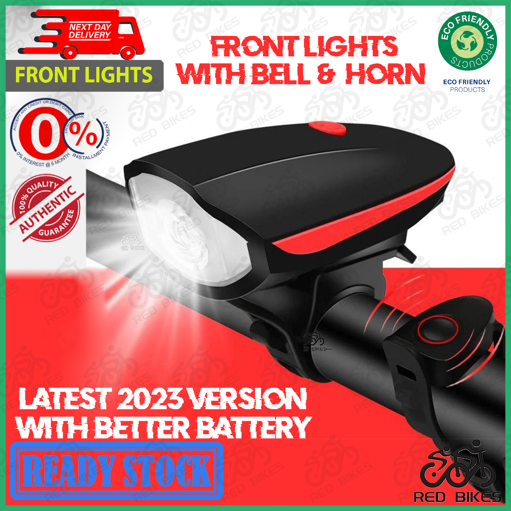 Bicycle Front Light With Bell & Horn Set USB Bicycle Headlight Lights / Lampu Baisikal