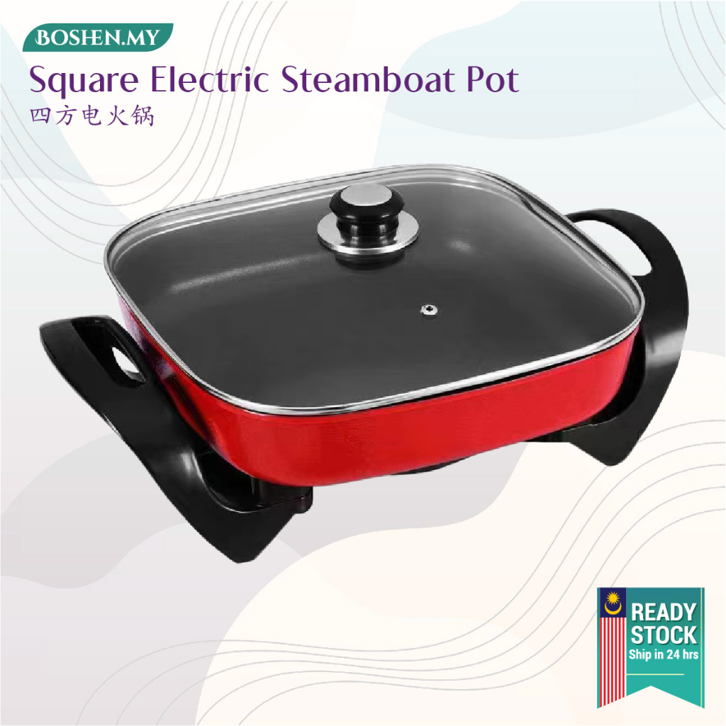 Square Pot Multifunction Electric Hot Pot Steamboat Non Stick Pot 5L Periuk Persegi Pelbagai Fungsi Periuk 四方火锅电热锅 YY06