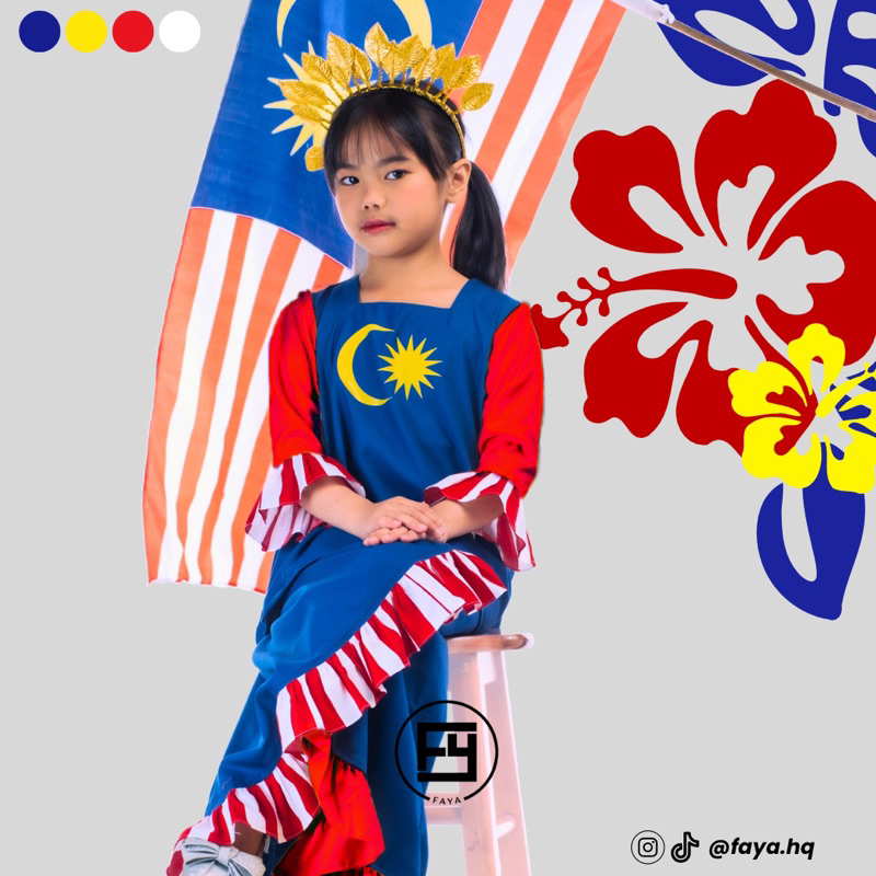 Baju Merdeka READY STOCK MAHSURI Set Baju Kurung Merdeka Kids Girl Perempuan Cotton Hari Kebangsaan Bendera