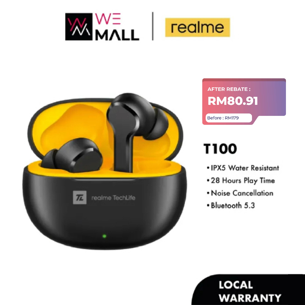 realme Buds T100 TWS Earphone True Wireeless AI Niose Cancelling Wireless Headphone 28 Hour Battery life IPX5