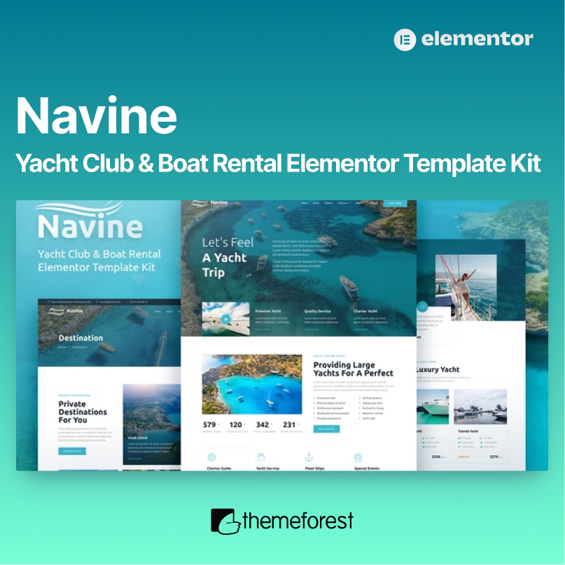 Navine – Yacht Club & Boat Rental Elementor Template Kit (Themeforest Best Seller)