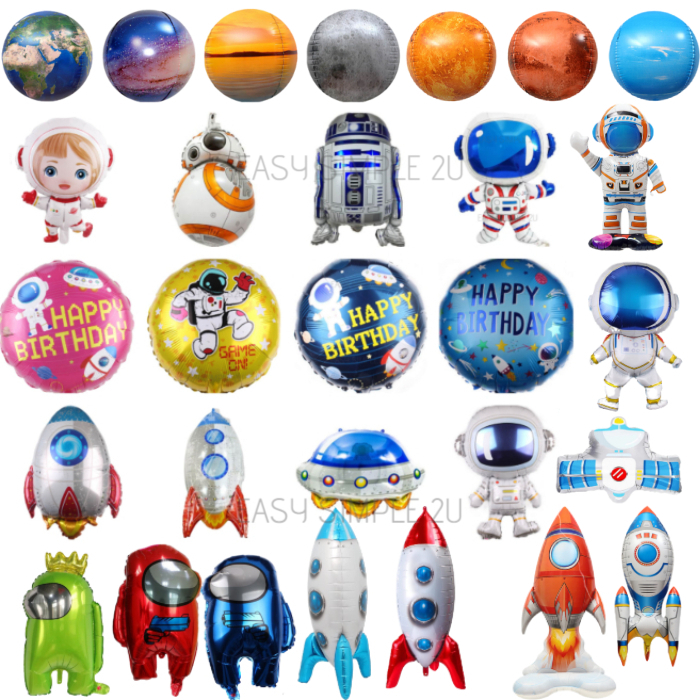 (1Piece) Boy Girl Astronaut Cosmonaut Spacecraft UFO Rocket Earth Galaxy Moon Satellite Theme Foil Balloon Wall Decor