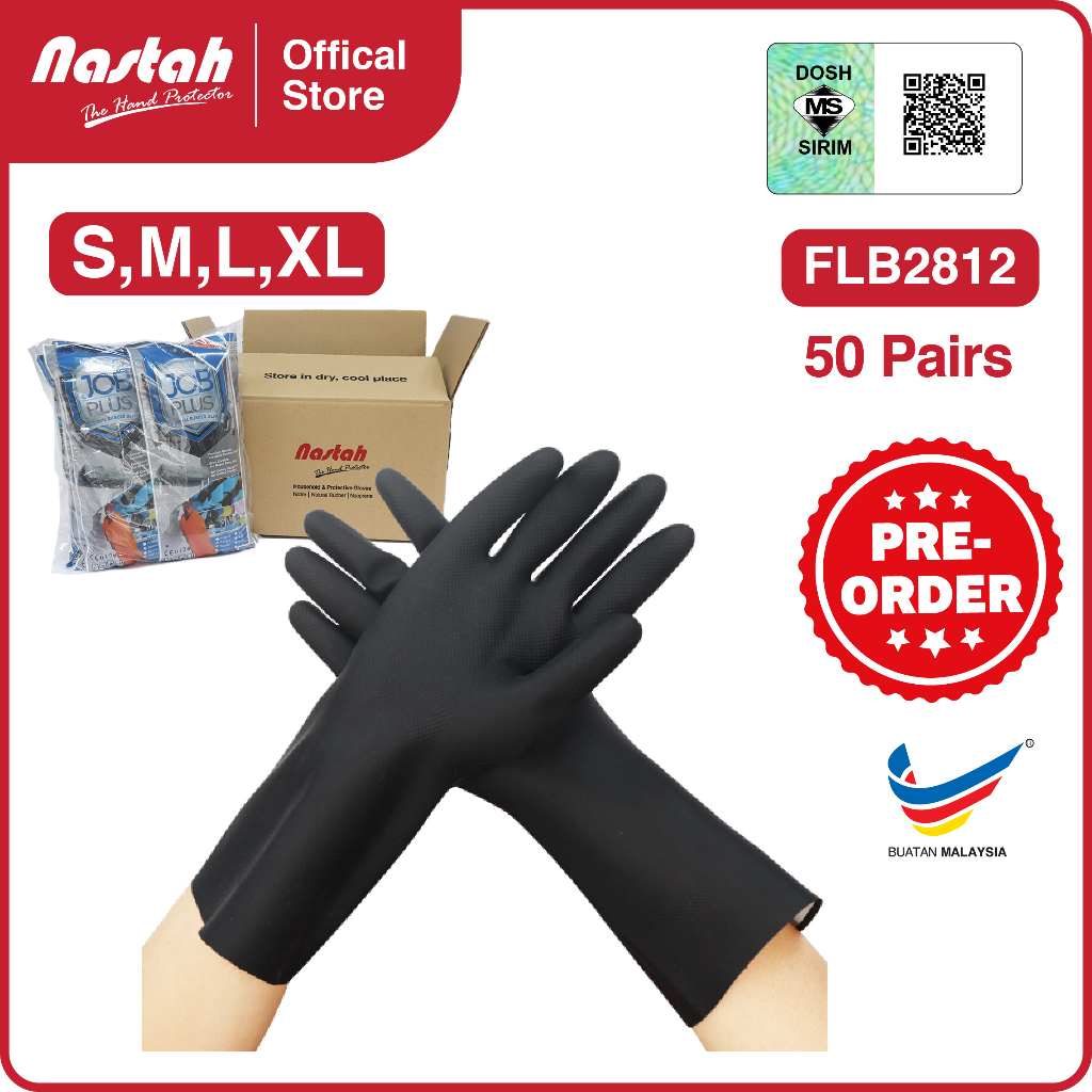 [Wholesale][50 pairs] DOSH SIRIM Certified Heavy Duty Gloves FLB2812 Black, High Quality For Factory