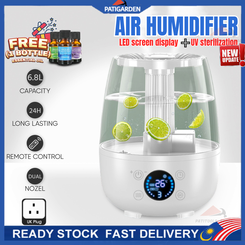 1 Year Warranty🔥 6.8L Air Humidifier Essential Oil Humidifier Ultrasonic Dual Large Mist Air Diffuser Aromatherapy 加濕器