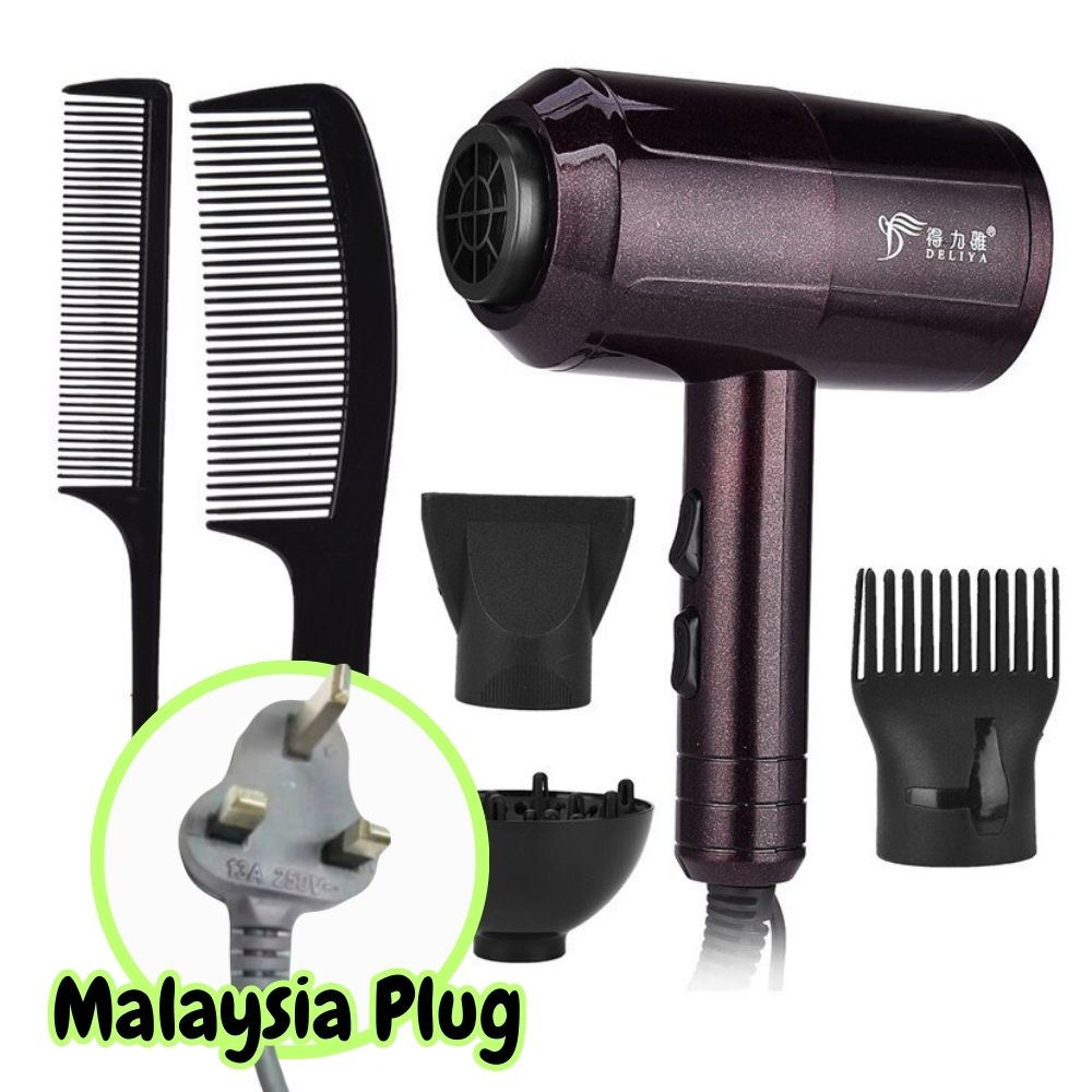 (3 pin plug) Deliya (Hammer) Professional 2200W Strong Dry Care Wind Ionic Stylish Travel Hair Dryer