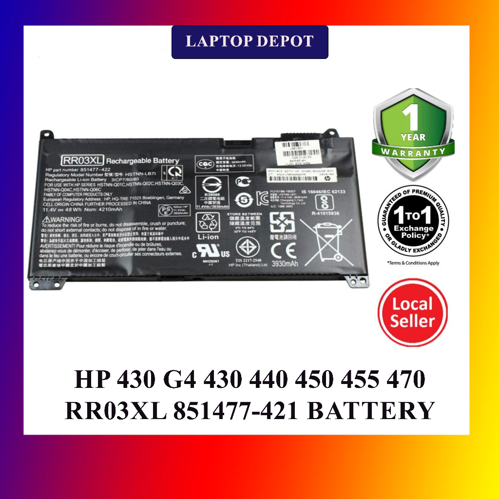 HP ProBook 430 G4 G5 440 G4 450 G4 455 G4 470 G4 RR03XL 851477-421 11.4V 48Wh Original Replacement B