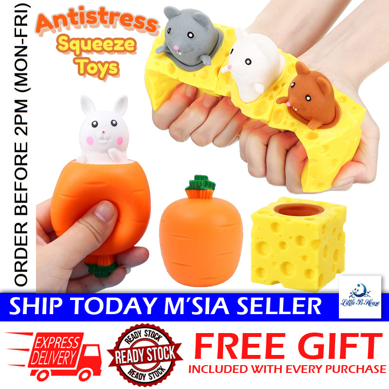 [Little B House] Decompression Cheese Mouse Carrot Rabbit Squeeze Fidget Squishy Toy解压萝卜兔子老鼠捏捏乐 Mainan Tikus Cubit-BT330