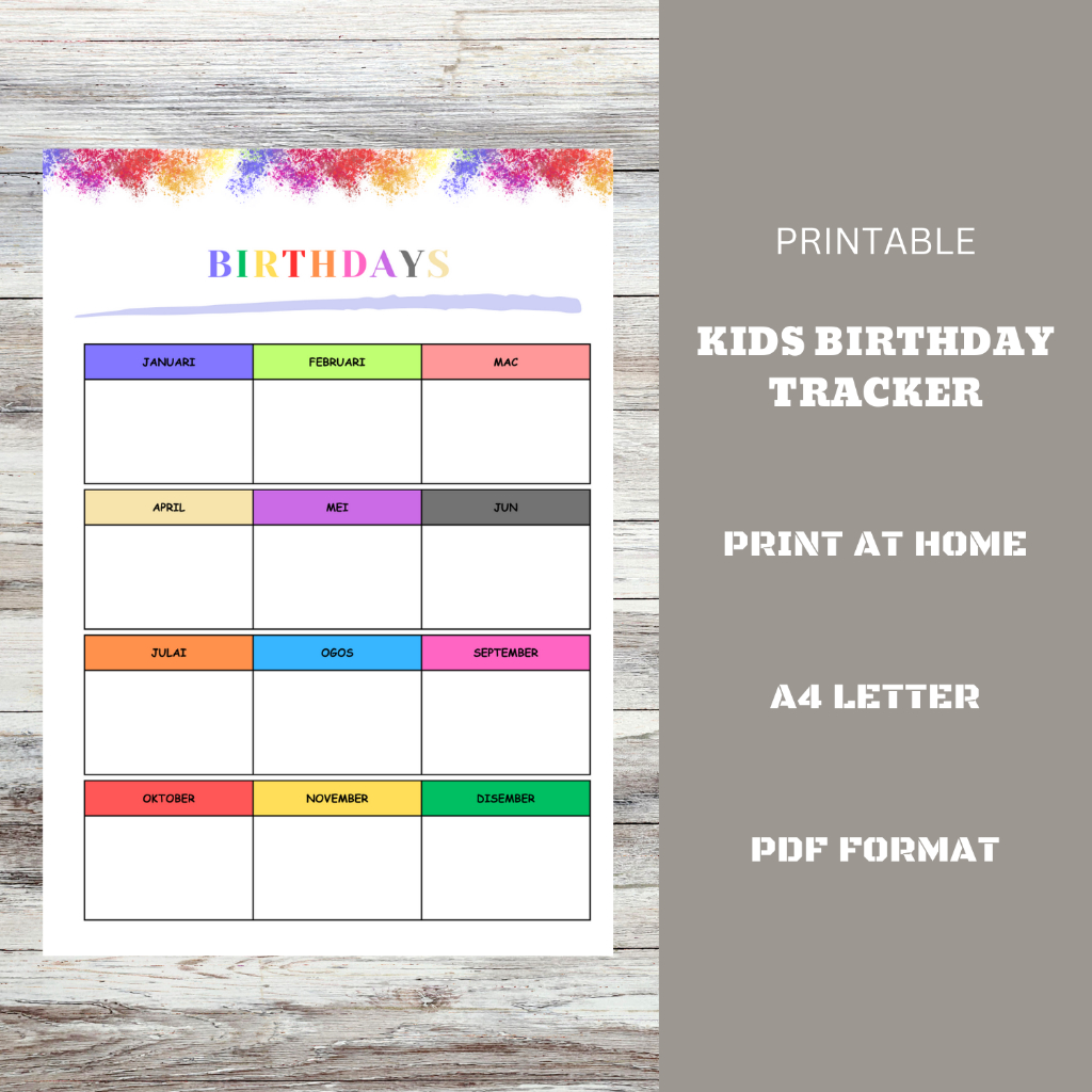 Birthday Tracker | Kids Planner | Teen Planner | Printable Planner