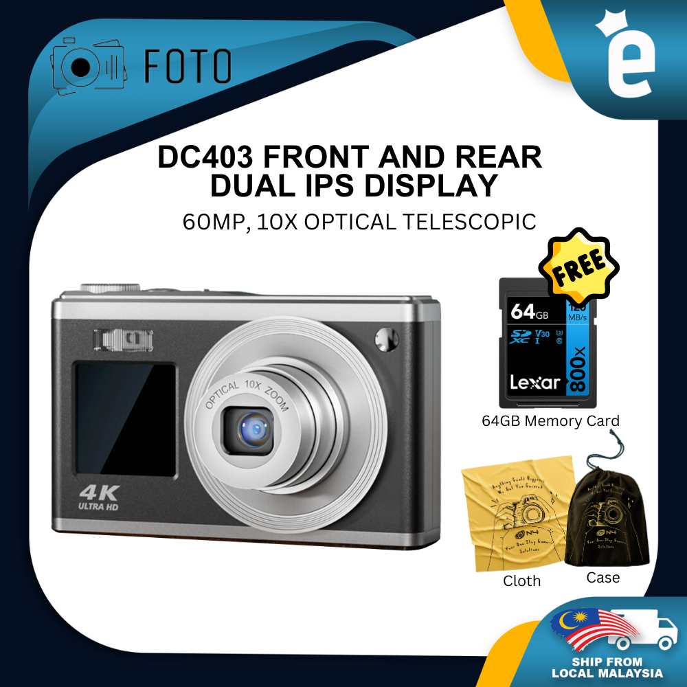 FOTO DC403 4K High-Definition DC403 Compact Camera Front and Rear Dual IPS Display 10X Optical Zoom