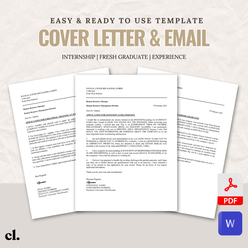 [TEMPLATE ONLY] COVER LETTER & EMAIL TEMPLATE | JOB TRACKER | FRESH GRADUATES | INTERNSHIP | EXPERIENCE