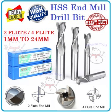 1-24MM END MILL 2 4 FLUTE HSS DRILL BIT BITS MATA LATHE MACHINE CNC METAL BESI WOOD KAYU STEEL COPPER 2FLUTE 4FLUTE SET