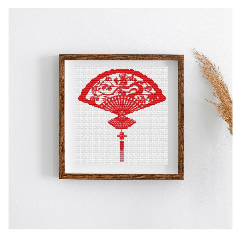 Oriental Fan Mini Cross Stitch Kit Beginner Embroidery DIY Full Set