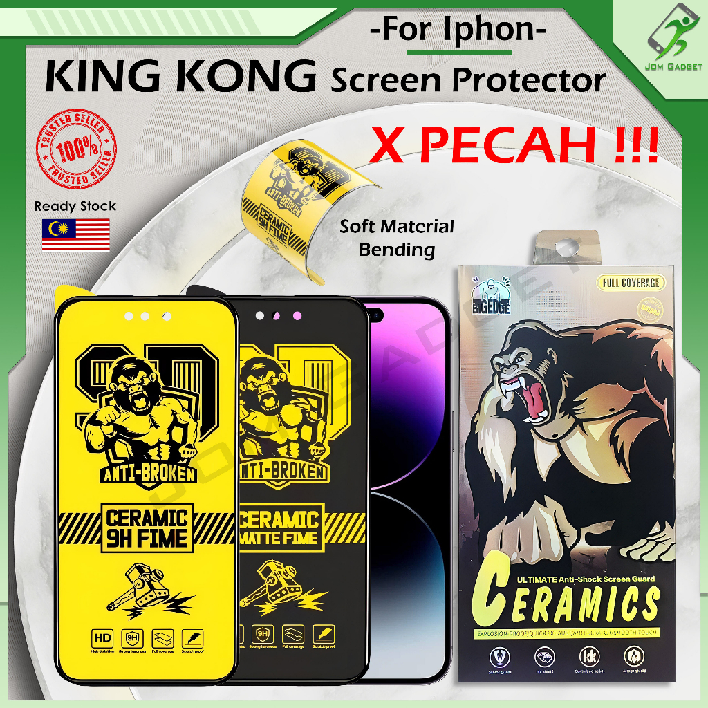 【KING KONG X PECAH】For IP 17 PRO MAX AIR 16 16E 15 PLUS 14 13 MINI 12 11 XS X XR 8 7 6 6s Ceramic Film Screen Protector