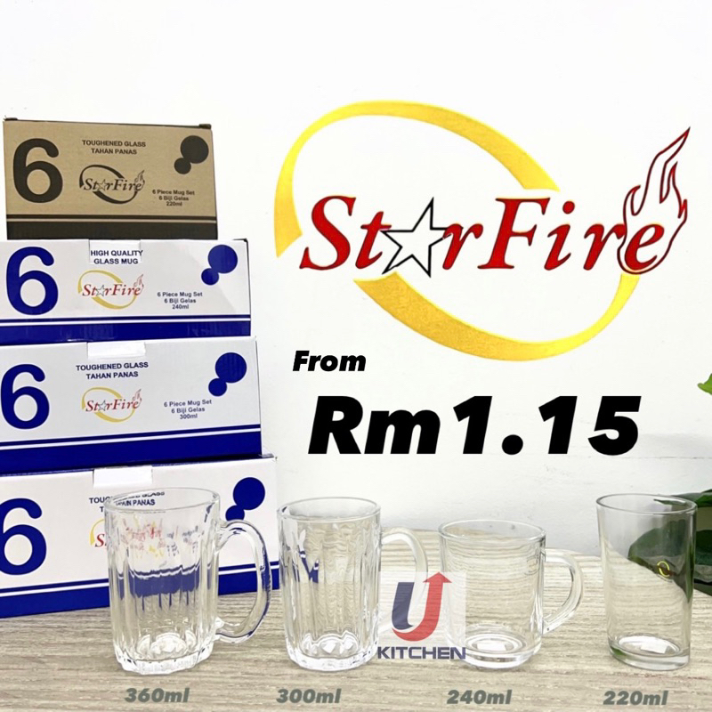 [6Pcs/Set] STARFIRE Teh Tarik Glass Mug Cup/Transparent Glass Cup/Coffee Tea Glass/Tempered Glass Mamak Beer Mug 玻璃杯