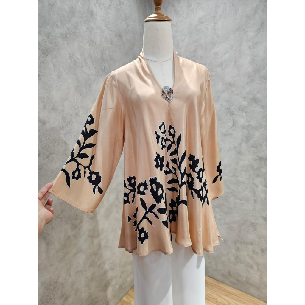 LIZARA - Batik Tunic Blouse Peachy Orange Longsleeve