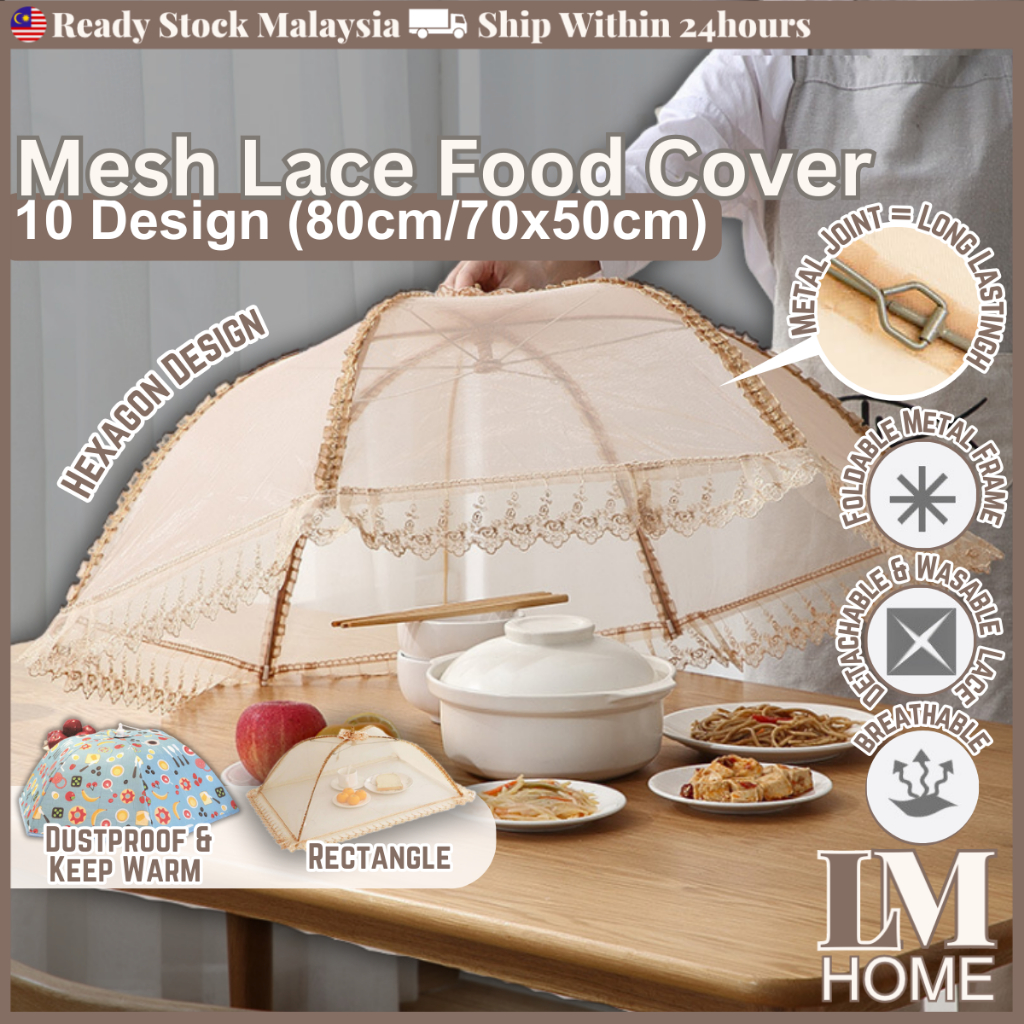 Foldable Food Cover Tudung Saji Umbrella Design Mesh Lace Moden Table Dishes Cover Net Food Cove Mesh Food Cover 菜盖蕾丝菜罩