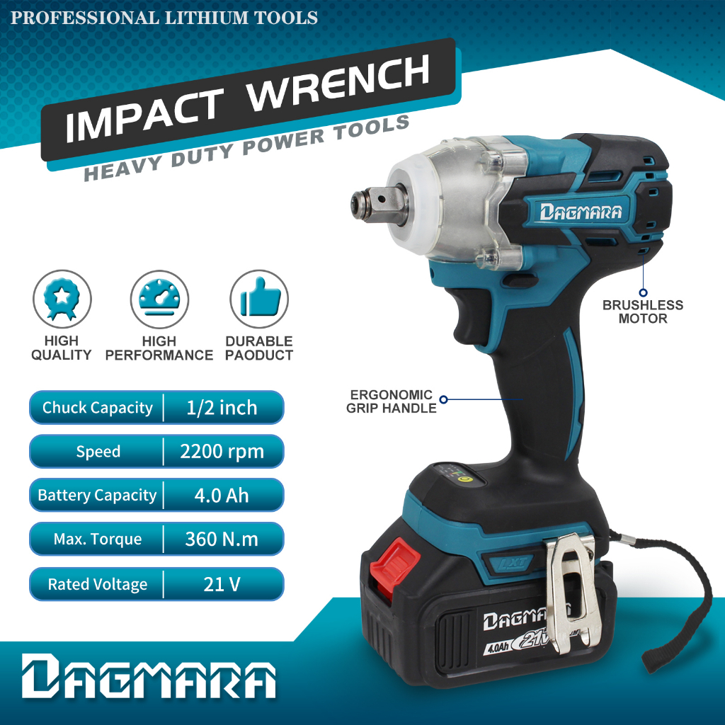 Dagmara 1/2 Inch Heavy Duty Cordless Impact Wrench Electric Impact Wrench Socket