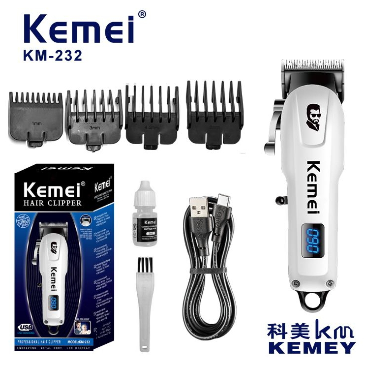 Kemei Hair Clipper KM-232 Professional LCD Electric Hair Clipper For Men Wireless Trimmer Rechargeable Shaver Razor