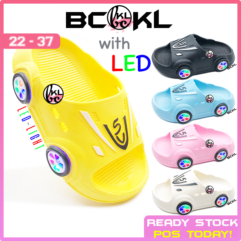 【 BCKL 】Kid's LED Cars Excavator Truck Sandals | Boys Girls Slippers Shoes Blue Twins | Selipar Kasut Budak Kereta Lampu