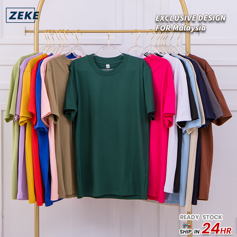 ZEKE T Shirt Lelaki Half Sleeve Oversized High Collar Tshirt Men Plain Color Plus Size T-shirt Unsex Cotton 200GSM