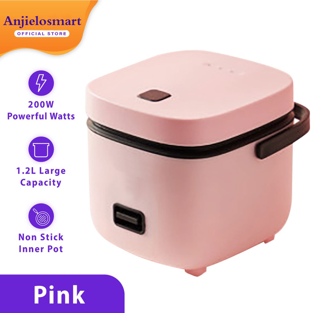 1.2L Mini Rice Cooker with Non-stick Pot and Steamer Handle Multifunctional Steaming Kitchen Small Appliances 200W